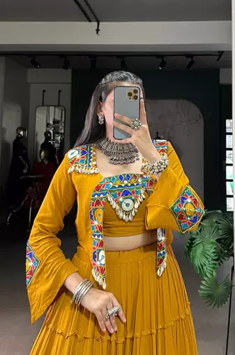 Mustard Pure Rayon Chaniya Choli With Koti - Free Size 