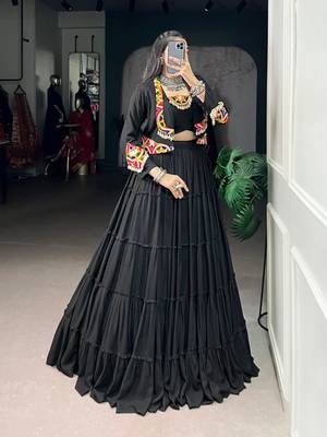 Black Pure Rayon Chaniya Choli With Koti - Free Size  2