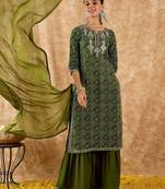 Ethnic Motifs Printed Straight Gotta Patti Kurta with Sharara & Dupatta
