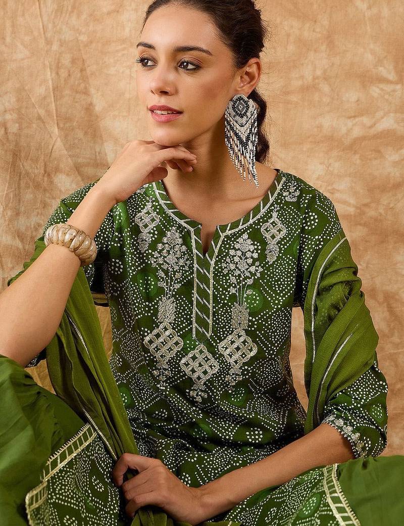 Ethnic Motifs Printed Straight Gotta Patti Kurta with Sharara & Dupatta