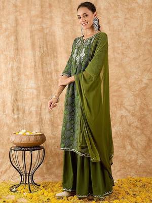 Ethnic Motifs Printed Straight Gotta Patti Kurta with Sharara & Dupatta 5