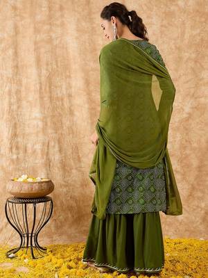 Ethnic Motifs Printed Straight Gotta Patti Kurta with Sharara & Dupatta 6