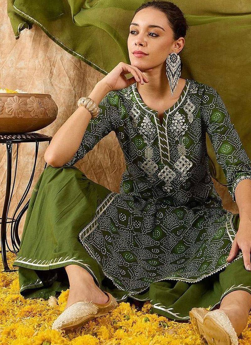 Ethnic Motifs Printed Straight Gotta Patti Kurta with Sharara & Dupatta