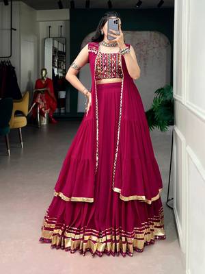 Rani Pink Fancy Fabric Chaniya Choli With Long Koti - Free Size  1