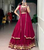 Rani Pink Fancy Fabric Chaniya Choli With Long Koti - Free Size 