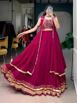Rani Pink Fancy Fabric Chaniya Choli With Long Koti - Free Size  3