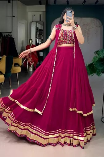 Rani Pink Fancy Fabric Chaniya Choli With Long Koti - Free Size 