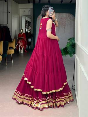 Rani Pink Fancy Fabric Chaniya Choli With Long Koti - Free Size  4