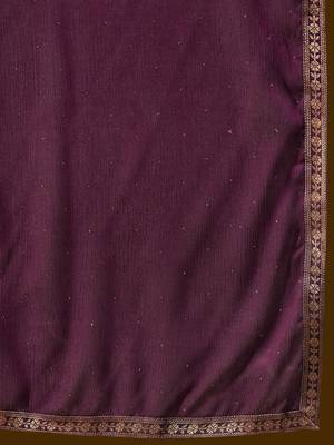 Burgundy Geometric Embroidered Jacquard Weave Kurta with Trousers & Dupatta 6