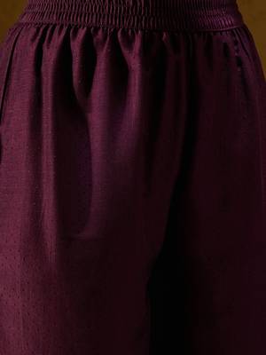 Burgundy Floral Embroidered Sequinned Dobby Weave Kurta with Trousers & Dupatta 6