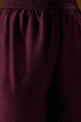 Burgundy Floral Embroidered Sequinned Dobby Weave Kurta with Trousers & Dupatta