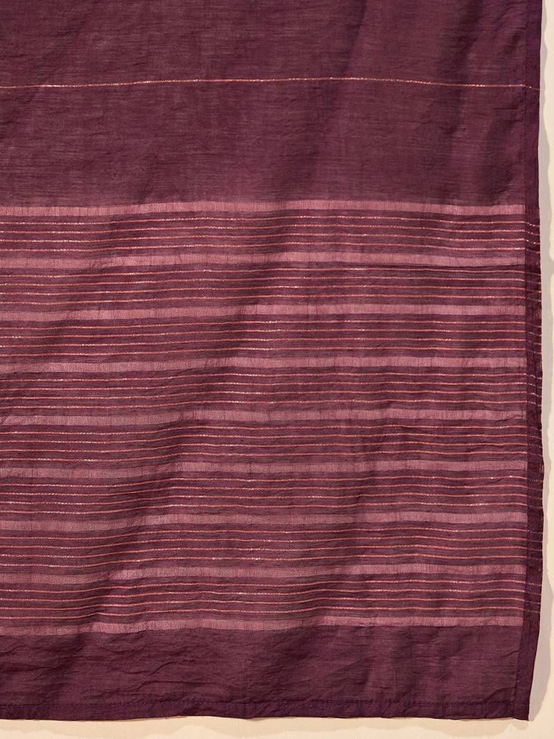 Burgundy Floral Embroidered Sequinned Dobby Weave Kurta with Trousers & Dupatta