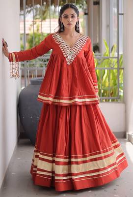 Rust Kora Cotton Chaniya Choli (Free Size Stitched) 1