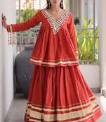 Rust Kora Cotton Chaniya Choli (Free Size Stitched)