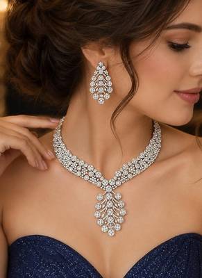 Cubic Zirconia Bridal Necklace and Earrings Set, Crystal Statement Wedding Jewelry 1