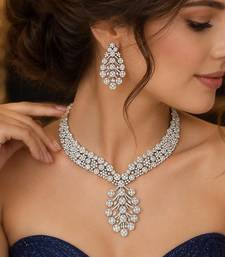 Cubic Zirconia Bridal Necklace and Earrings Set, Crystal Statement Wedding Jewelry