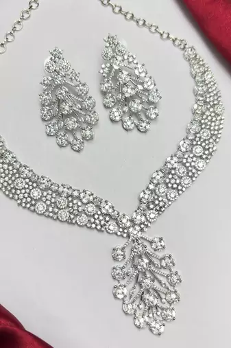 Cubic Zirconia Bridal Necklace and Earrings Set, Crystal Statement Wedding Jewelry