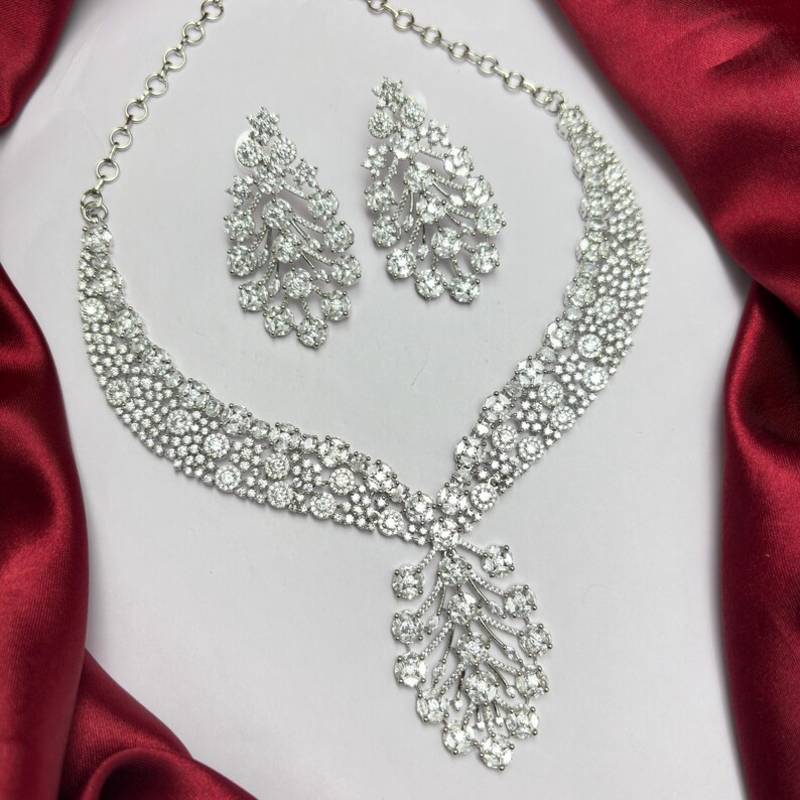 Cubic Zirconia Bridal Necklace and Earrings Set, Crystal Statement Wedding Jewelry
