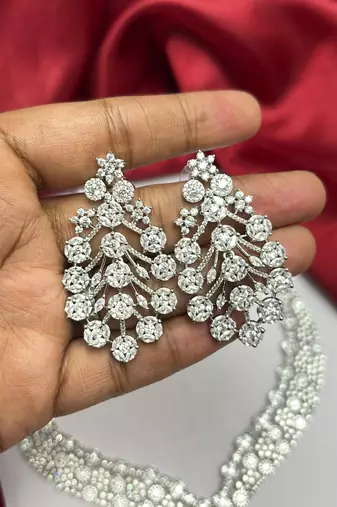 Cubic Zirconia Bridal Necklace and Earrings Set, Crystal Statement Wedding Jewelry