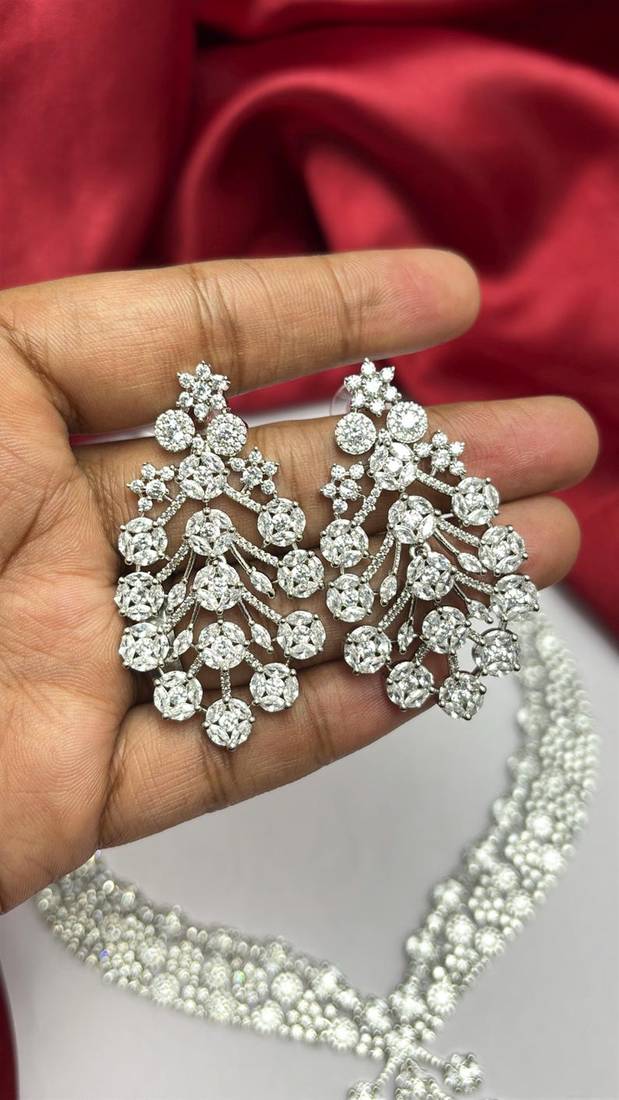Cubic Zirconia Bridal Necklace and Earrings Set, Crystal Statement Wedding Jewelry
