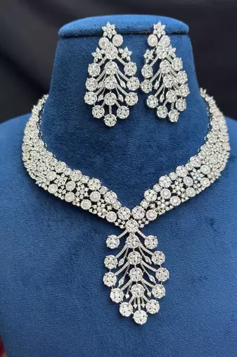 Cubic Zirconia Bridal Necklace and Earrings Set, Crystal Statement Wedding Jewelry