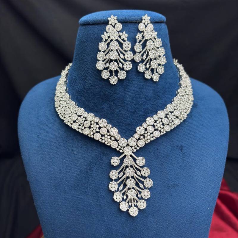 Cubic Zirconia Bridal Necklace and Earrings Set, Crystal Statement Wedding Jewelry