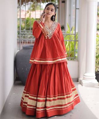 Rust Kora Cotton Chaniya Choli (Free Size Stitched) 2