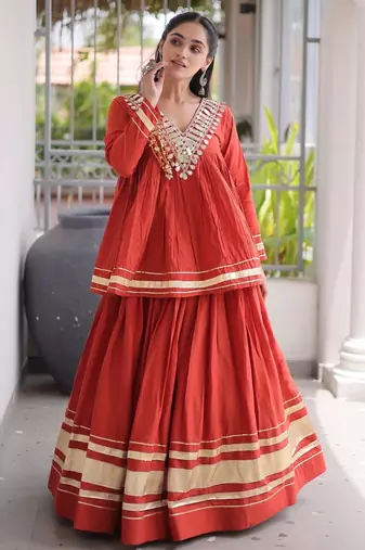 Rust Kora Cotton Chaniya Choli (Free Size Stitched)