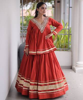 Rust Kora Cotton Chaniya Choli (Free Size Stitched) 3