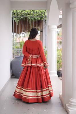 Rust Kora Cotton Chaniya Choli (Free Size Stitched) 4