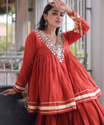 Rust Kora Cotton Chaniya Choli (Free Size Stitched) 5