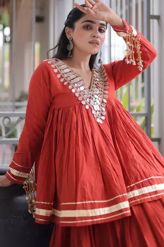 Rust Kora Cotton Chaniya Choli (Free Size Stitched)