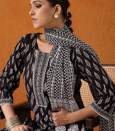 geometric printed mirror work  cotton straight kurta with palazzos & dupatta