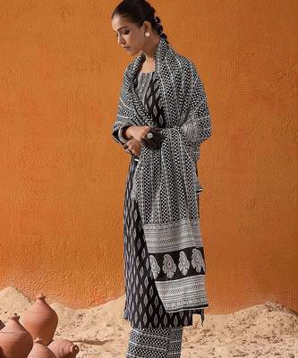 Geometric Printed Mirror Work Pure Cotton Straight Kurta With Palazzos & Dupatta 4