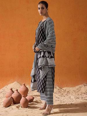 Geometric Printed Mirror Work Pure Cotton Straight Kurta With Palazzos & Dupatta 1