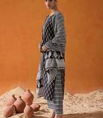 Geometric Printed Mirror Work Pure Cotton Straight Kurta With Palazzos & Dupatta