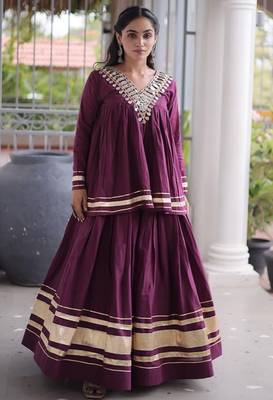 Wine Kora Cotton Chaniya Choli - Free Size  1