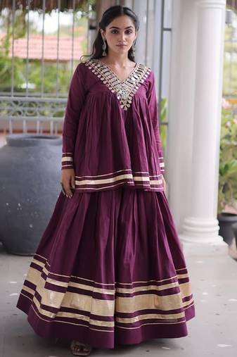 Wine Kora Cotton Chaniya Choli - Free Size 