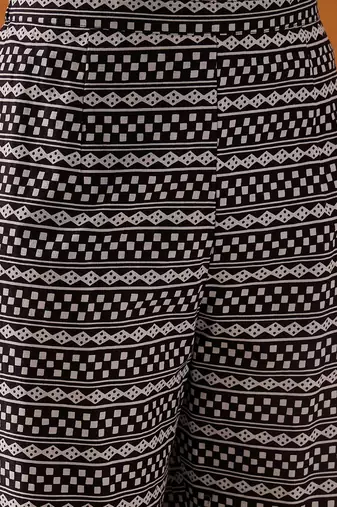 Geometric Printed Mirror Work Pure Cotton Straight Kurta With Palazzos & Dupatta