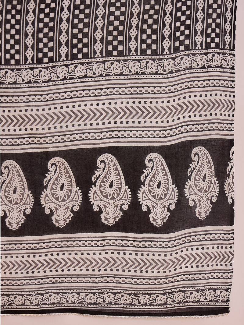 Geometric Printed Mirror Work Pure Cotton Straight Kurta With Palazzos & Dupatta