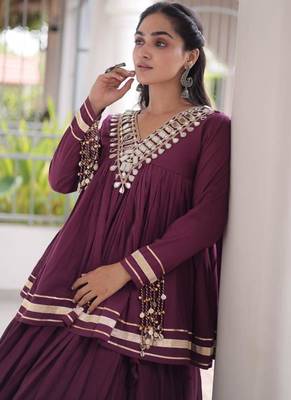 Wine Kora Cotton Chaniya Choli - Free Size  2