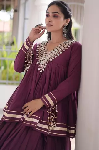 Wine Kora Cotton Chaniya Choli - Free Size 