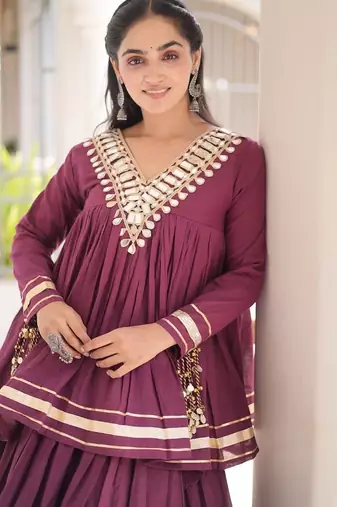 Wine Kora Cotton Chaniya Choli - Free Size 
