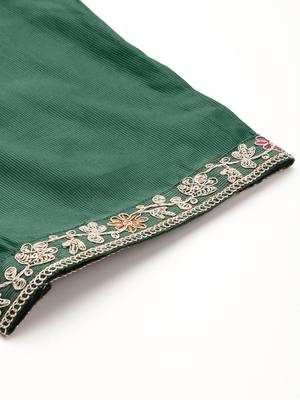 Floral Embroidered Zari Pleated Liva Kurta With Trousers & Dupatta 6
