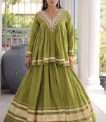 Green Kora Cotton Chaniya Choli - Free Size 