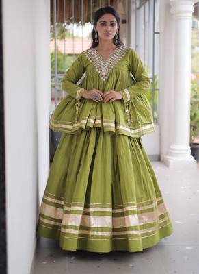 Green Kora Cotton Chaniya Choli - Free Size  3