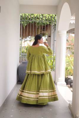 Green Kora Cotton Chaniya Choli - Free Size  4