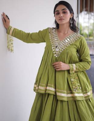 Green Kora Cotton Chaniya Choli - Free Size  5
