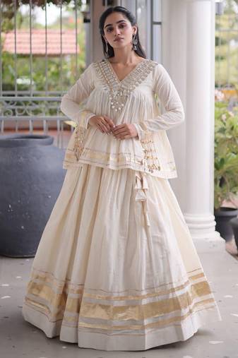 Off White Kora Cotton Chaniya Choli - Free Size 