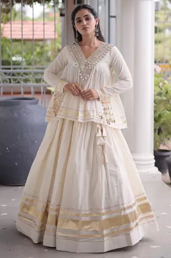 Off White Kora Cotton Chaniya Choli - Free Size 